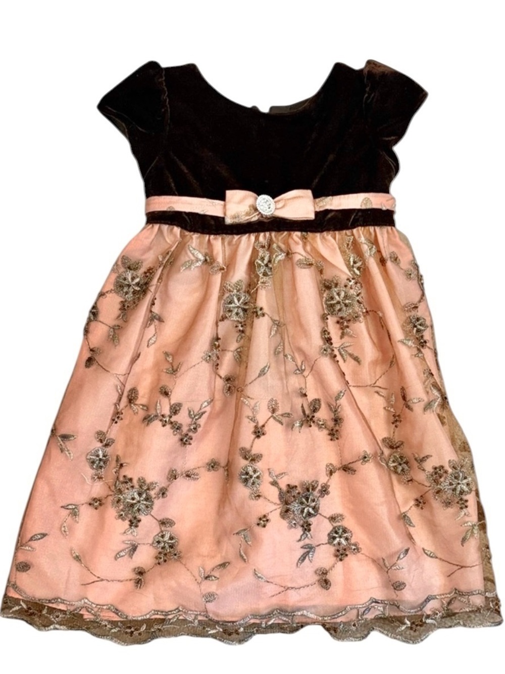 Laura Ashley Toddler Velvet Holiday Dress Pink Embroidered Party 24M Beaded Bow